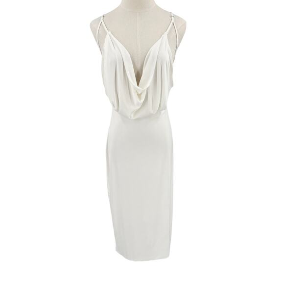 House of CB Womens Samara White Cowl Front Draped Jersey Dress Size Medium M